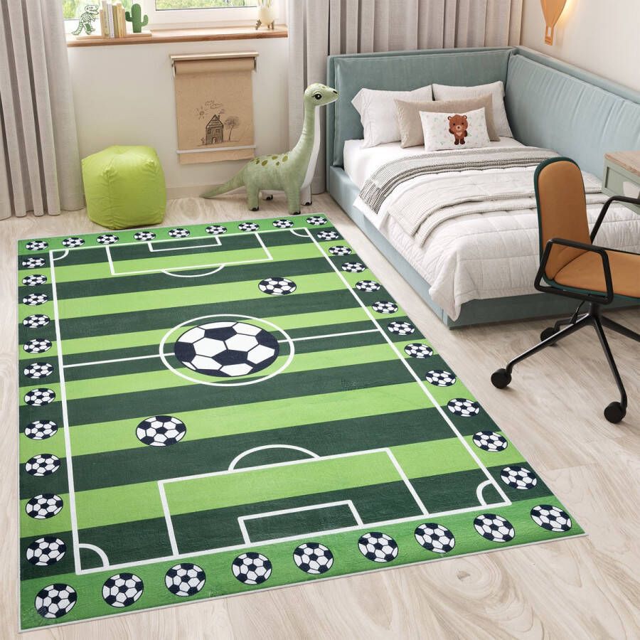 Tapiso Flannel Printed Kindertapijt Antislip Voetbalveld Kinderkamer Vloerkleed Maat- 160x230