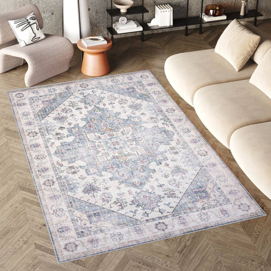 Tapiso Flannel Printed Vloerkleed Vintage Oriental Antislip Wasbaar Tapijt Maat- 140x200