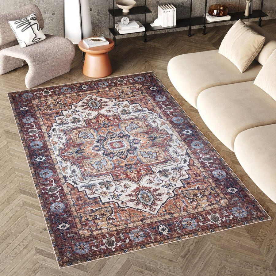 Tapiso Flannel Printed Vloerkleed Vintage Traditioneel Antislip Wasbaar Tapijt Maat- 200x300