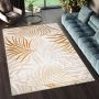 Tapiso Golden Vloerkleed Beige Licht Bladeren Modern Tapijt Maat- 80x150 - Thumbnail 1