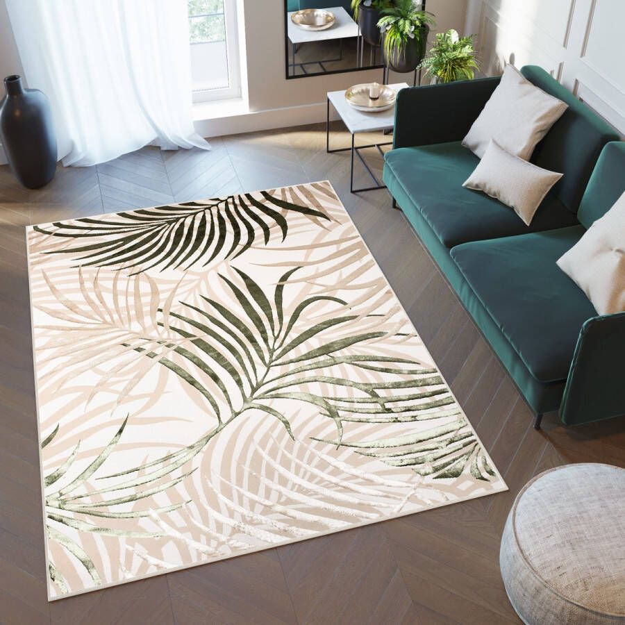 Tapiso Golden Vloerkleed Beige Licht Donker Bladeren Modern Tapijt Maat- 120x170