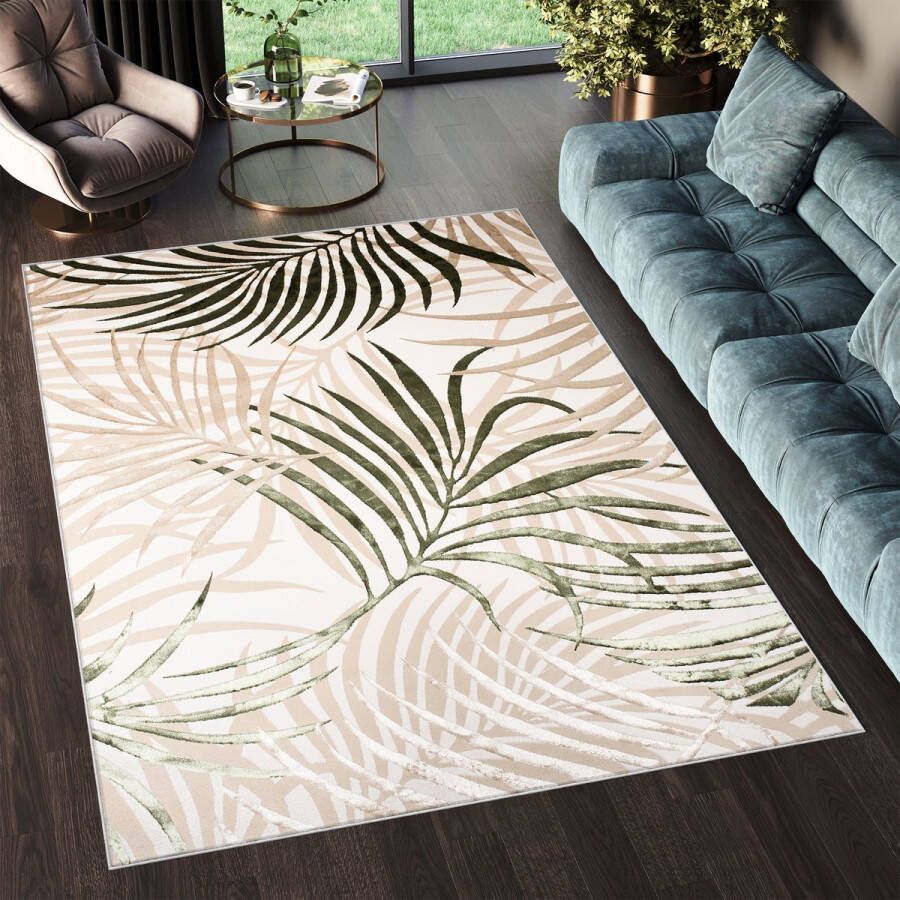 Tapiso Golden Vloerkleed Beige Licht Donker Bladeren Modern Tapijt Maat- 120x170