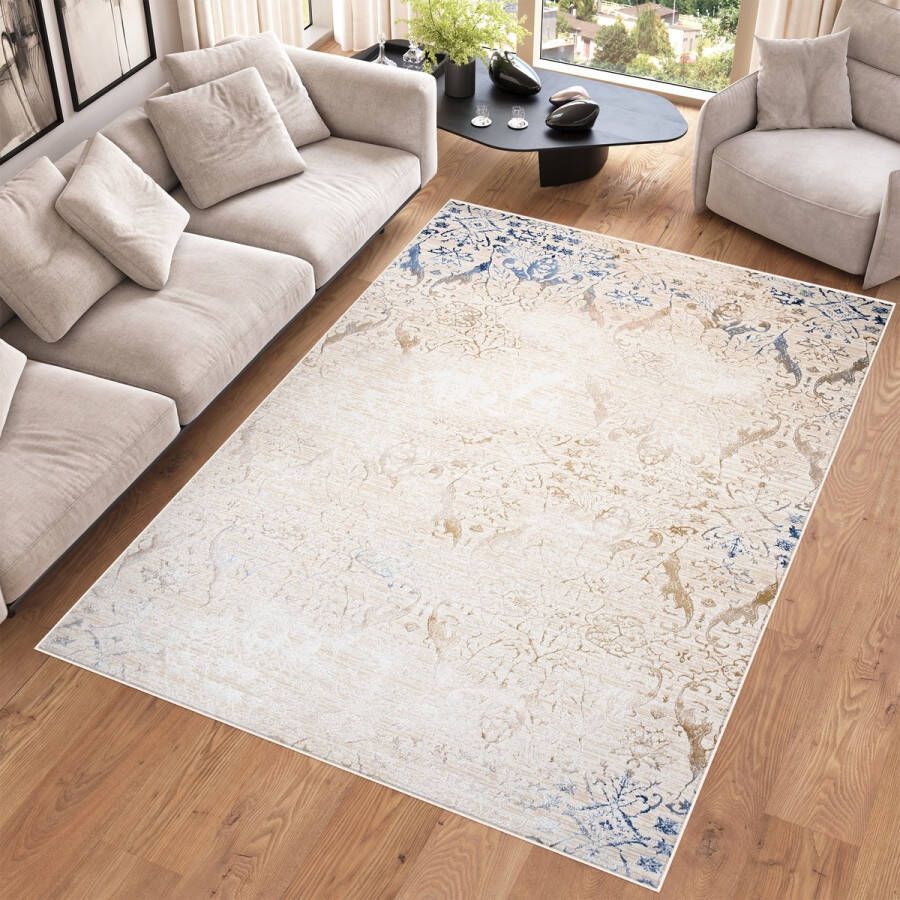 Tapiso Hera Vloerkleed Beige Blauw Modern Stijvol Tapijt Maat- 120x170