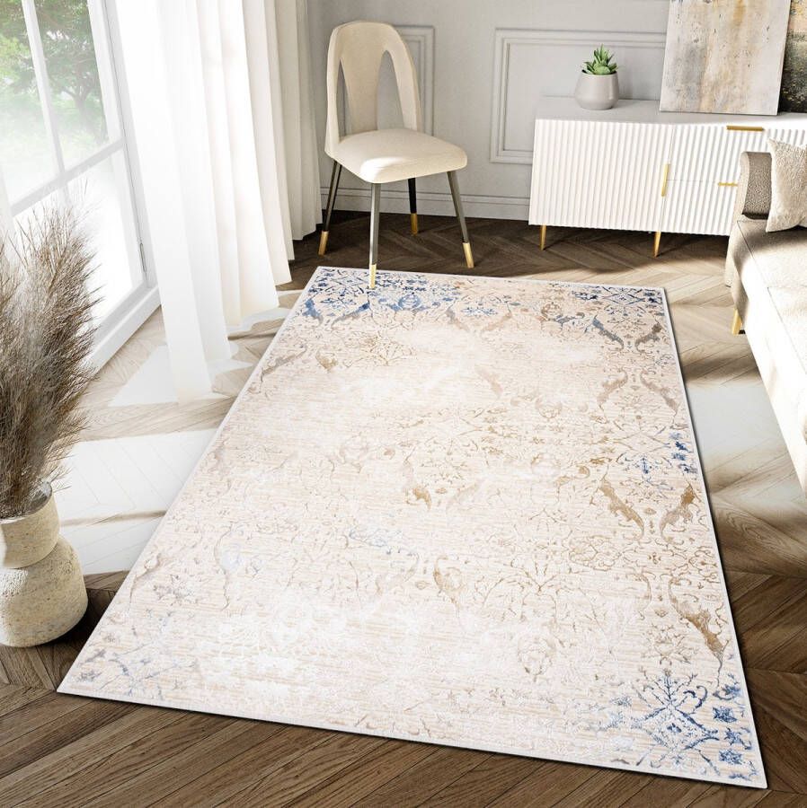 Tapiso Hera Vloerkleed Beige Blauw Modern Stijvol Tapijt Maat- 80x150 - Foto 2