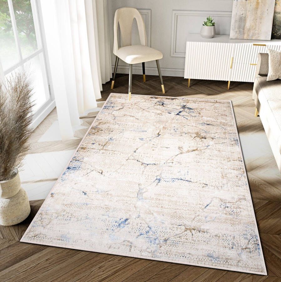 Tapiso Hera Vloerkleed Beige Blauw Woonkamer Gezaagd Modern Tapijt Maat- 120x170