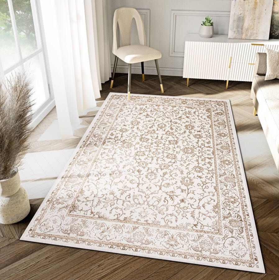 Tapiso Hera Vloerkleed Beige Creme Klassiek Woonkamer Tapijt Maat- 120x170