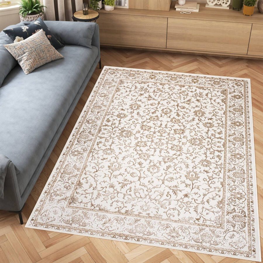 Tapiso Hera Vloerkleed Beige Creme Klassiek Woonkamer Tapijt Maat- 120x170