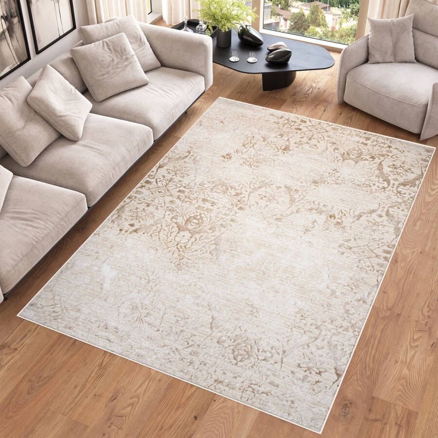 Tapiso Hera Vloerkleed Beige Creme Modern Stijvol Bloemen Tapijt Maat- 120x170