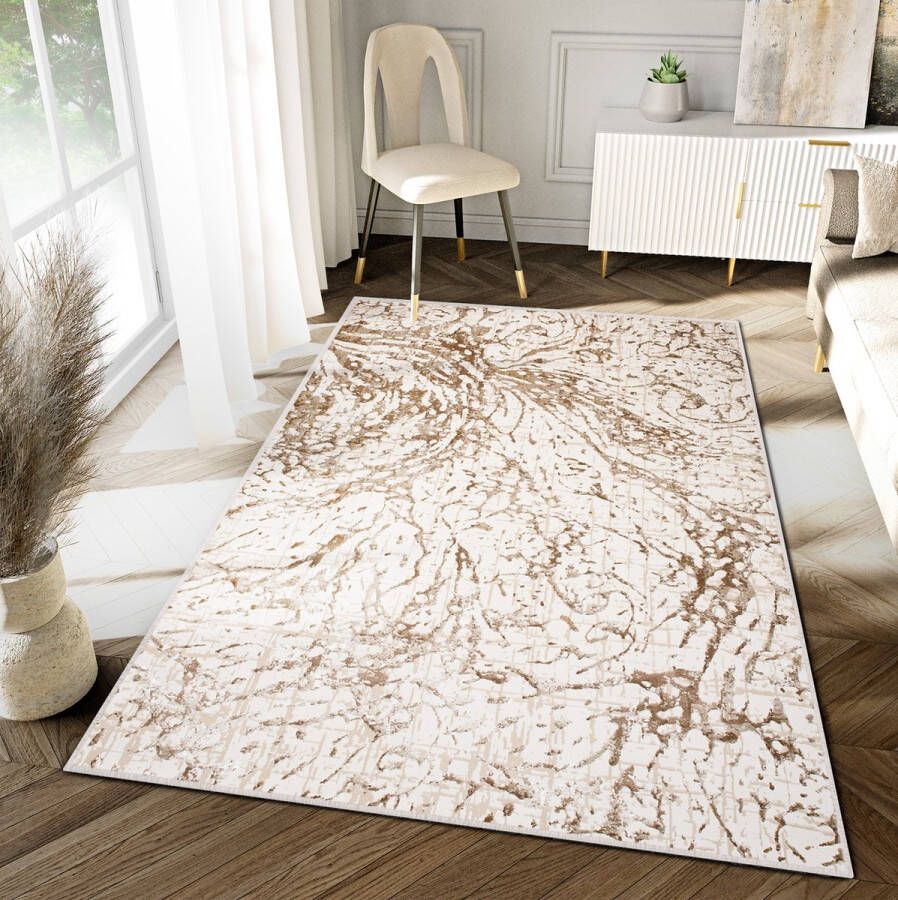 Tapiso Hera Vloerkleed Beige Creme Woonkamer Modern Tapijt Maat- 120x170