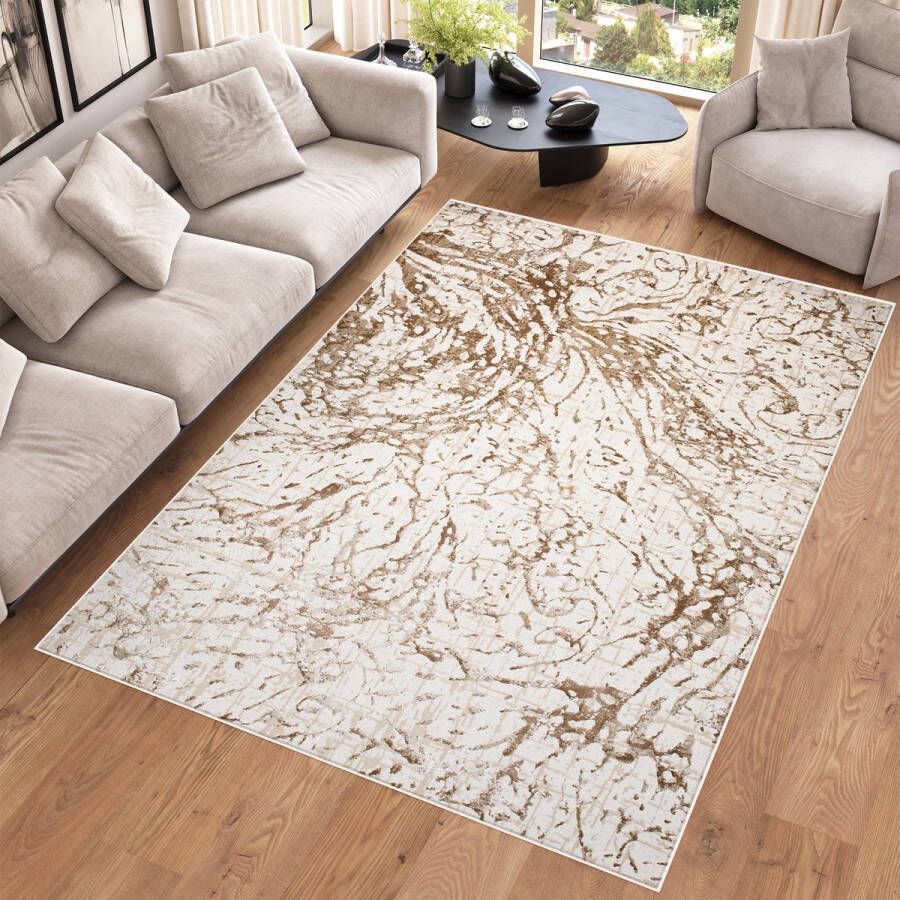 Tapiso Hera Vloerkleed Beige Creme Woonkamer Modern Tapijt Maat- 120x170