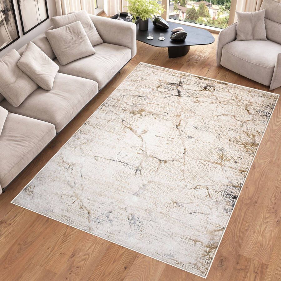 Tapiso Hera Vloerkleed Beige Gezaagd Modern Binnenkleed Tapijt Maat- 140x200