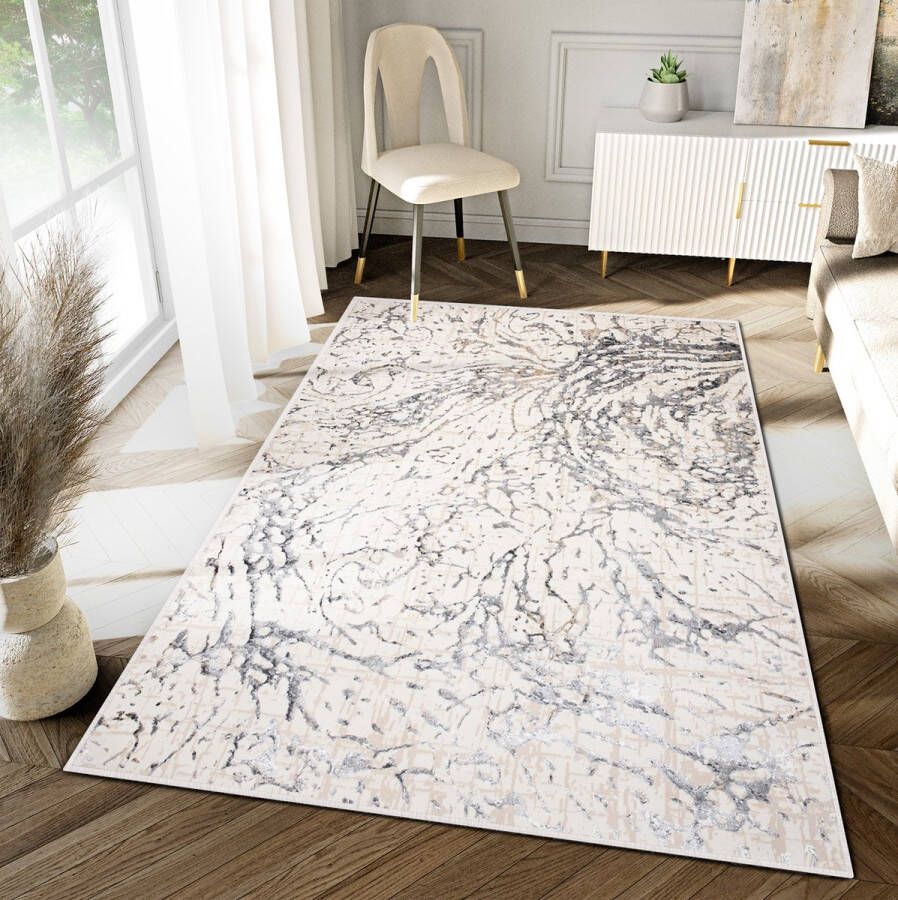 Tapiso Hera Vloerkleed Beige Grijs Woonkamer Modern Tapijt Maat- 140x200