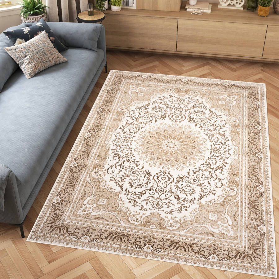 Tapiso Hera Vloerkleed Beige Vintage Woonkamer Oosters Tapijt Maat- 120x170