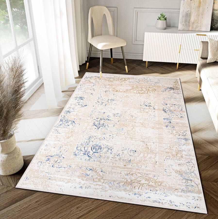 Tapiso Hera Vloerkleed Beige Woonkamer Bloemen Modern Tapijt Maat- 140x200