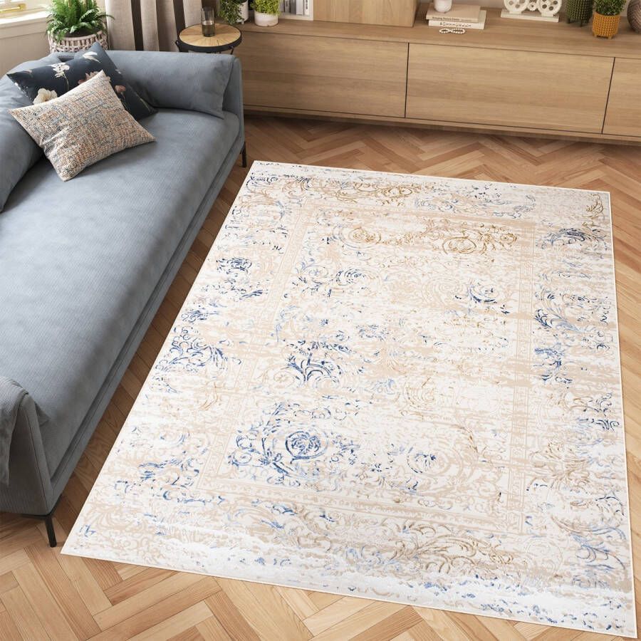 Tapiso Hera Vloerkleed Beige Woonkamer Bloemen Modern Tapijt Maat- 140x200