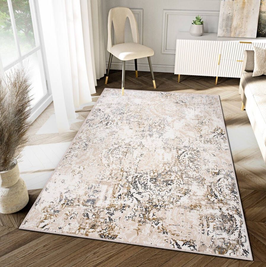 Tapiso Hera Vloerkleed Beige Woonkamer Bruin Gezaagd Tapijt Maat- 120x170