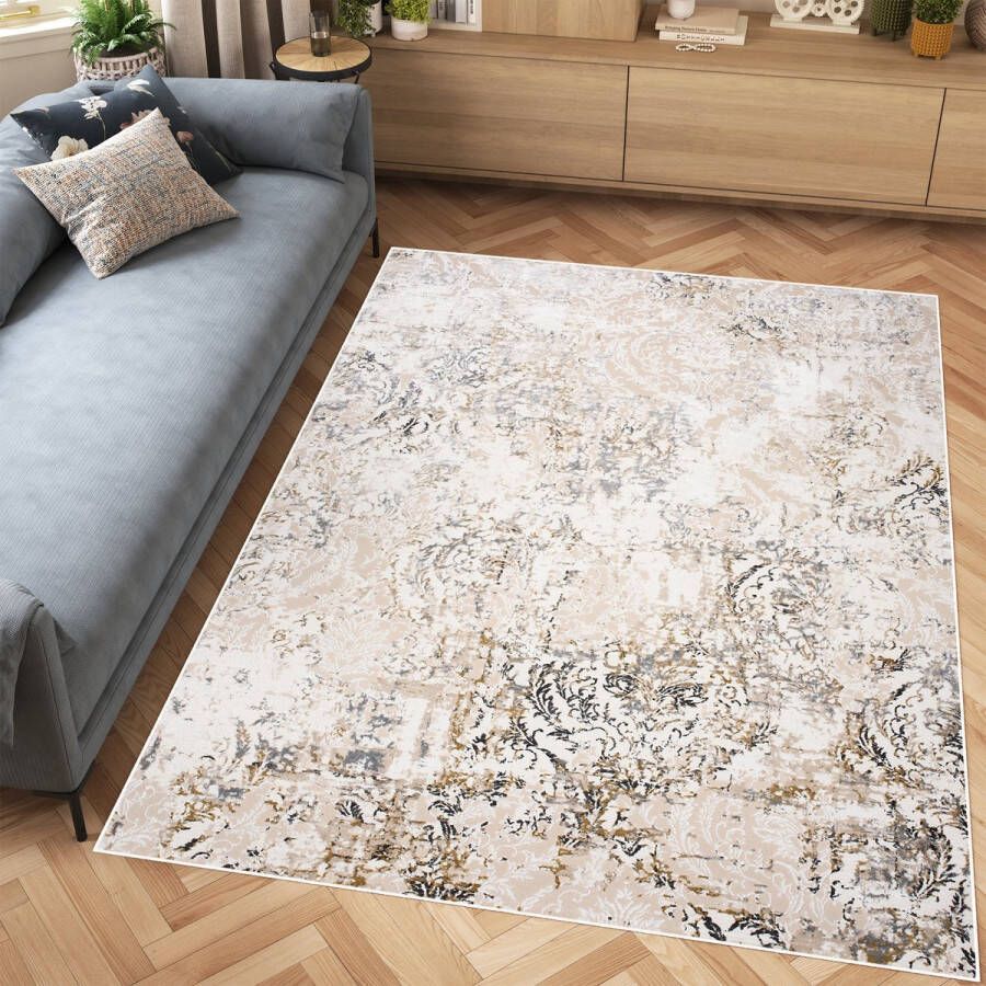 Tapiso Hera Vloerkleed Beige Woonkamer Bruin Gezaagd Tapijt Maat- 120x170