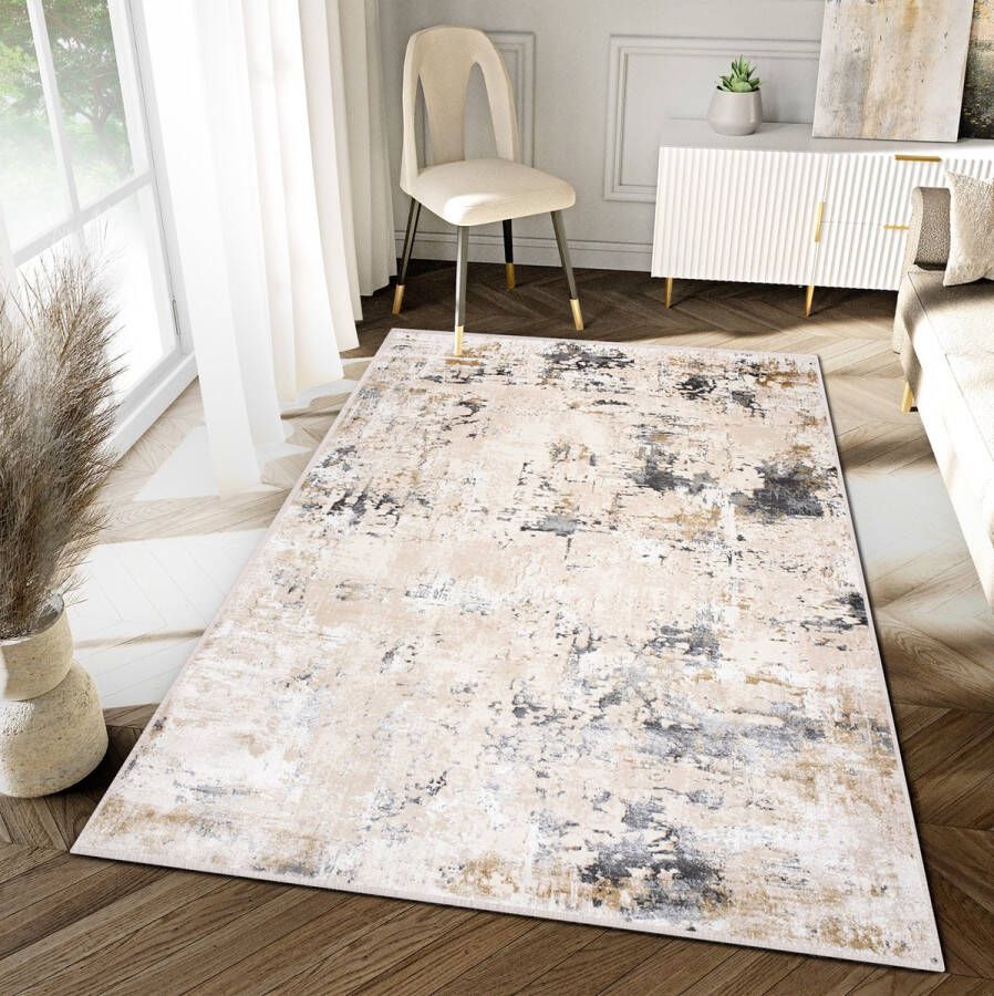 Tapiso Hera Vloerkleed Beige Woonkamer Gezaagd Modern Tapijt Maat- 140x200