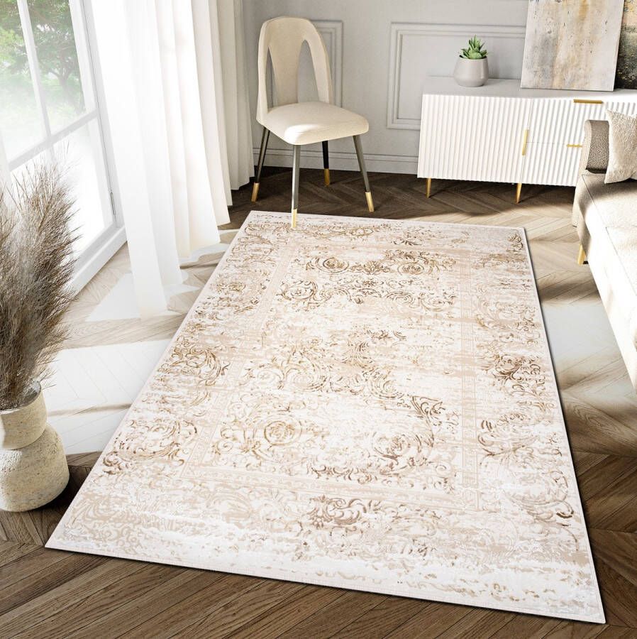 Tapiso Hera Vloerkleed Beige Woonkamer Gezaagd Tapijt Maat- 120x170