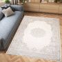 Tapiso Hera Vloerkleed Beige Woonkamer Licht Vintage Frame Tapijt Maat- 80x150 - Thumbnail 1
