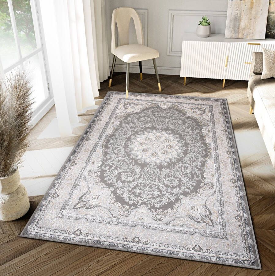 Tapiso Hera Vloerkleed Lichtgrijs Vintage Oosters Tapijt Maat- 80x150 - Foto 2