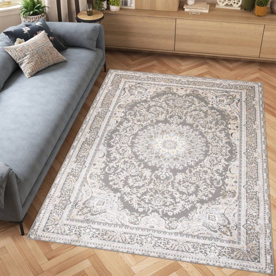 Tapiso Hera Vloerkleed Lichtgrijs Vintage Woonkamer Oosters Tapijt Maat- 120x170