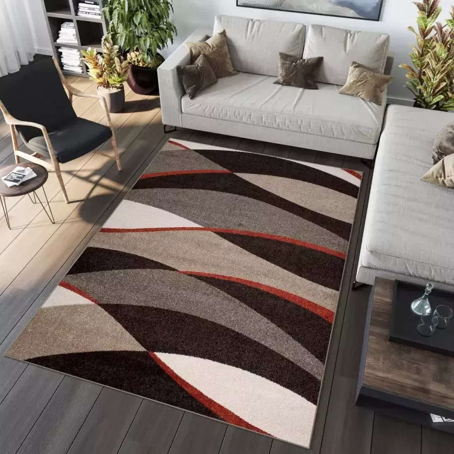 Tapiso Jawa Vloerkleed Bruin Beige Rood Laagpolig Rug Tapijt Maat- 120x170