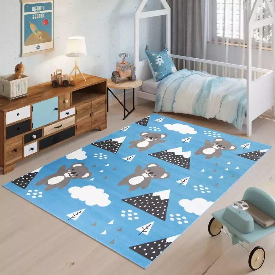 Tapiso Jolly Vloerkleed Blauw Babykamer Kinderkamer Speelkleed Maat- 120x170