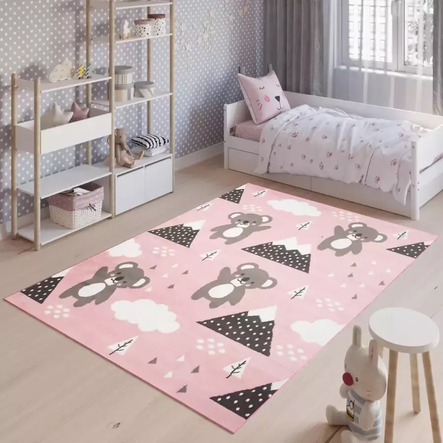 Tapiso Jolly Vloerkleed Roze Babykamer Kinderkamer Speelkleed Maat- 120x170