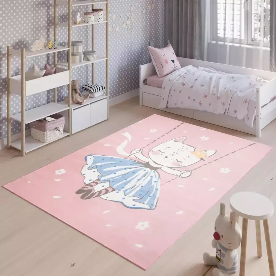 Tapiso Jolly Vloerkleed Roze Babykamer Speelkleed Kinderkamer Maat- 160x220