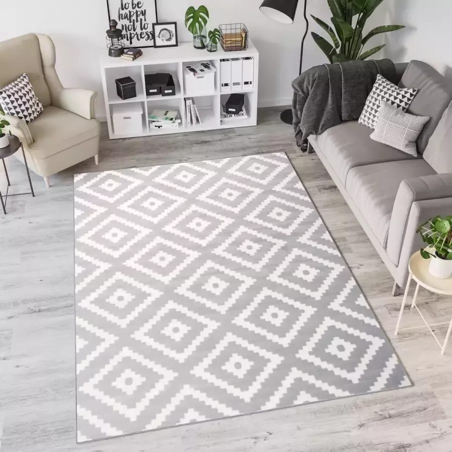 Tapiso Laila Vloerkleed Grijs Wit Modern Slaapkamer Tapijt Maat- 180x260