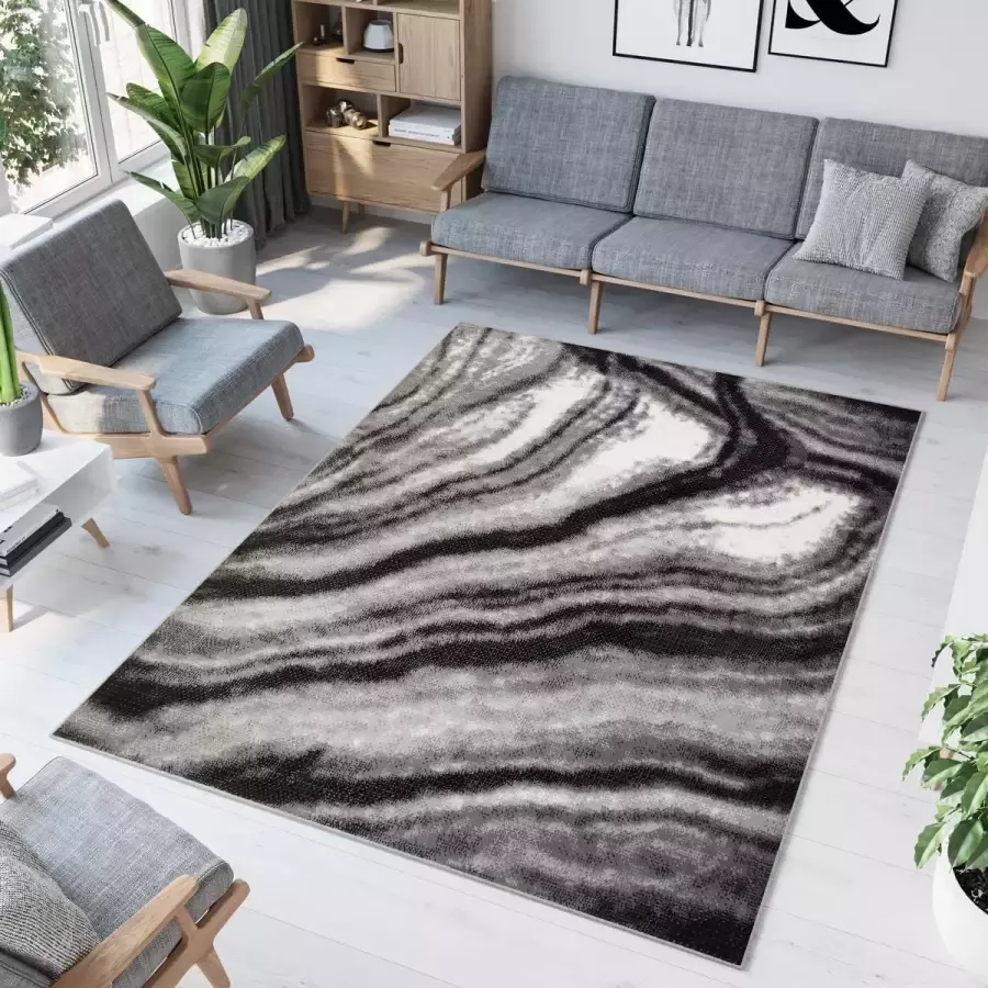 Tapiso Laila Vloerkleed Grijs Zwart Abstract Woonkamer Tapijt Maat- 180x260