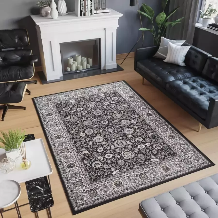 Tapiso Laila Vloerkleed Grijs Zwart Oosters Slaapkamer Tapijt Maat- 160x230