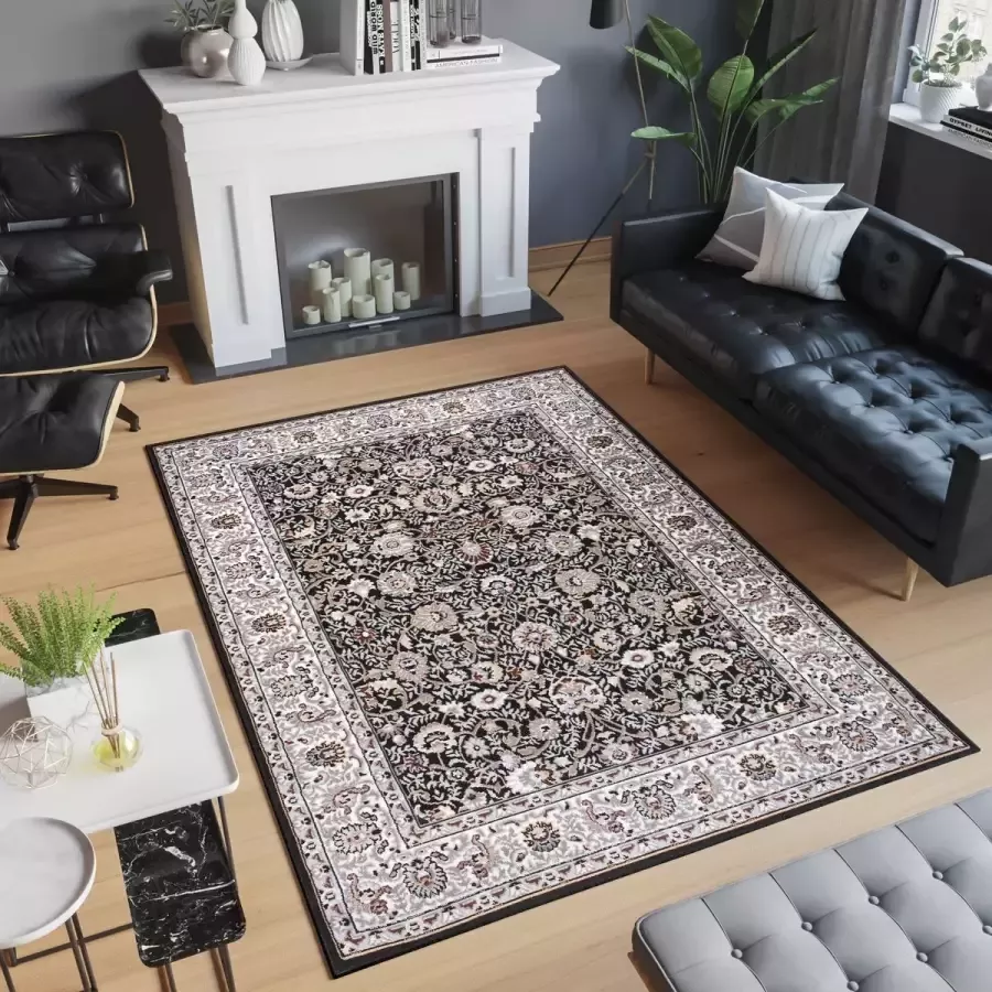 Tapiso Laila Vloerkleed Grijs Zwart Oosters Slaapkamer Tapijt Maat- 240x340