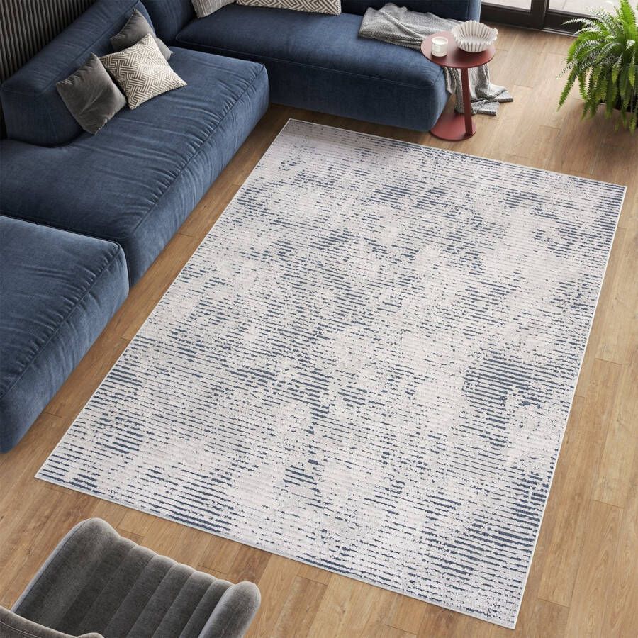 Tapiso Lotus Vloerkleed Blauw Lijnen Woonkamer Laagpolig Tapijt Maat- 200x300