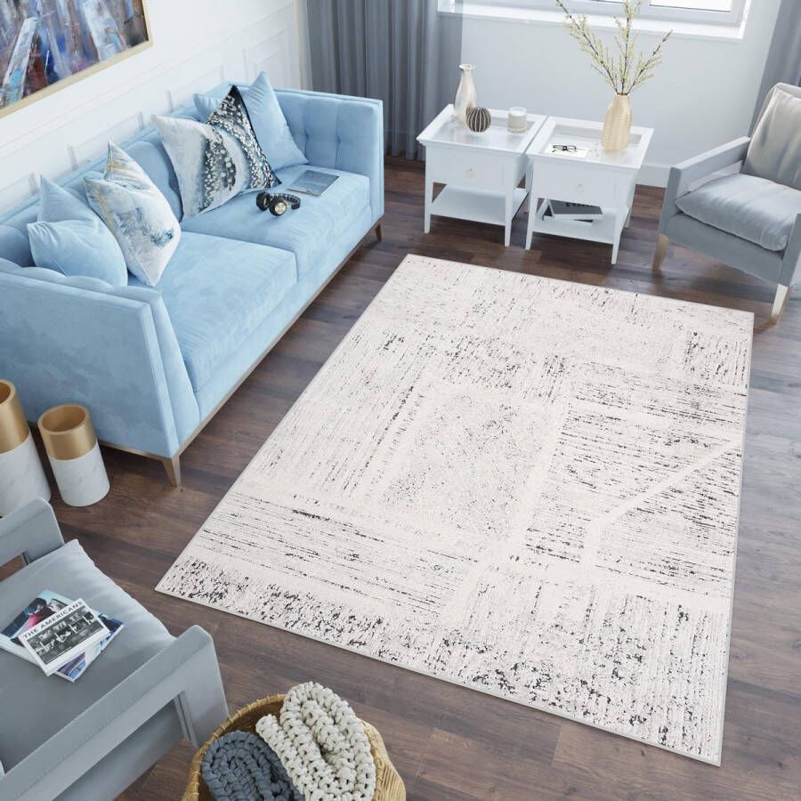 Tapiso Lotus Vloerkleed Woonkamer Slaapkamer Creme Antraciet Design Modern Sfeervol Interieur Duurzaam Hoogwaardig Tapijt x 170 cm