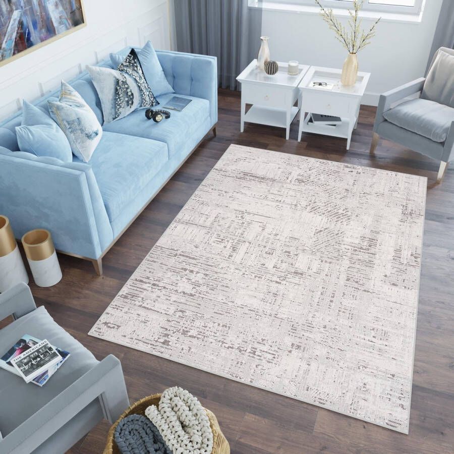 Tapiso Lotus Vloerkleed Woonkamer Slaapkamer Beige Design Modern Woonsfeer Sfeervol Interieur Duurzaam Hoogwaardig Tapijt x 200 cm