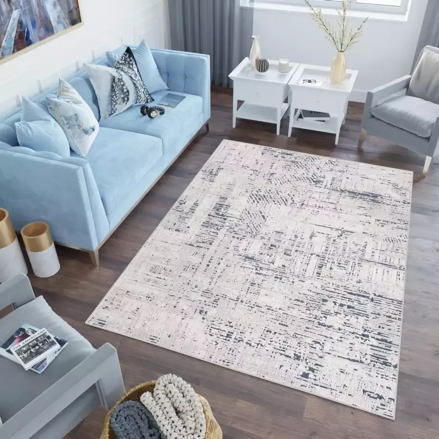 Tapiso Lotus Vloerkleed Woonkamer Slaapkamer Blauw Design Modern Woonsfeer Sfeervol Interieur Duurzaam Hoogwaardig Tapijt x 200 cm