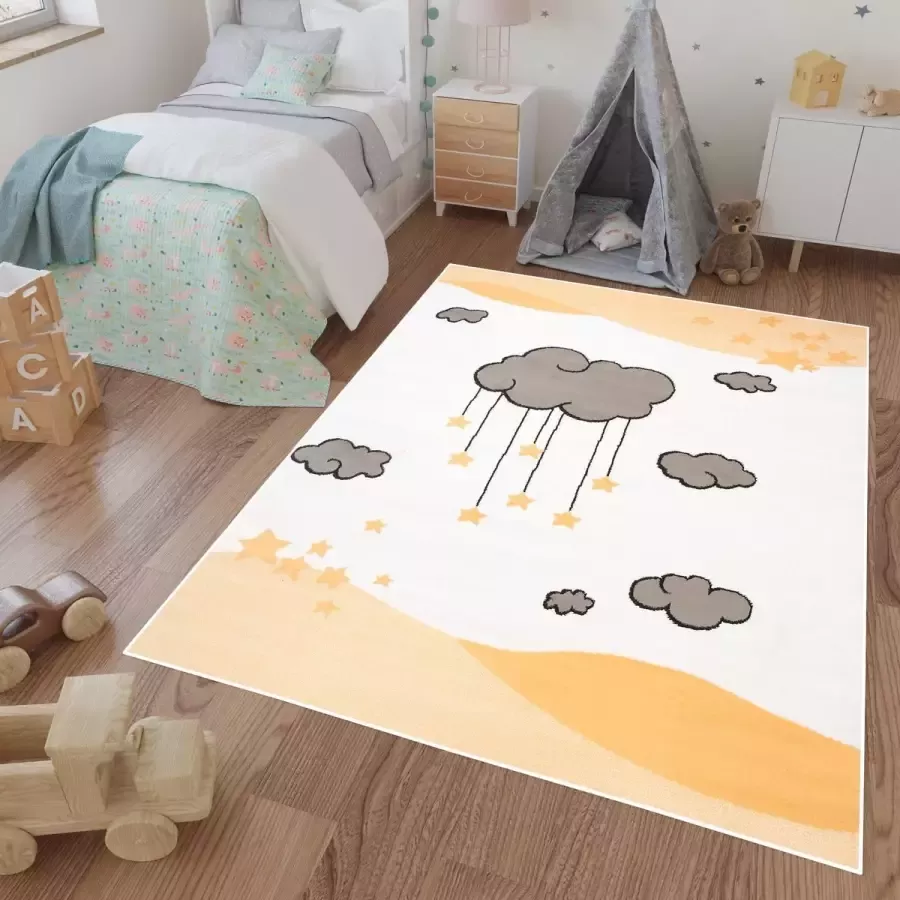 Tapiso Luna Kids Vloerkleed Speelkleed Kinderkamer Geel Kindertapijt Maat- 80x150