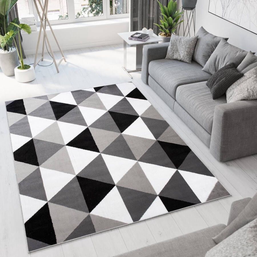 Tapiso Luxury Tapijt Grijs Wit Modern Woonkamer Vloerkleed Maat- 300x400