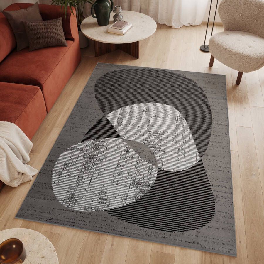 Tapiso Luxury Vloerkleed Grijs Laagpolig Woonkamer Abstract Slaapkamer Tapijt Maat- 80x150