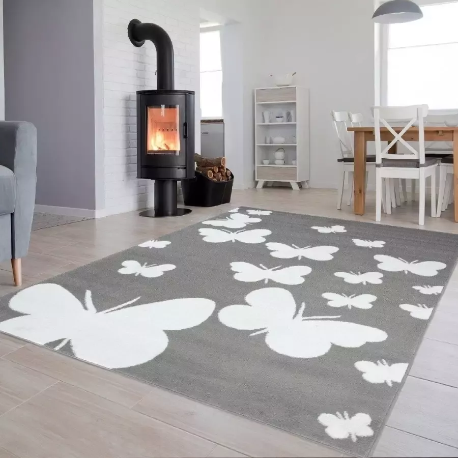 Tapiso Luxury Vloerkleed Grijs Wit Kinderkamer Tiener Tapijt Maat- 250x350