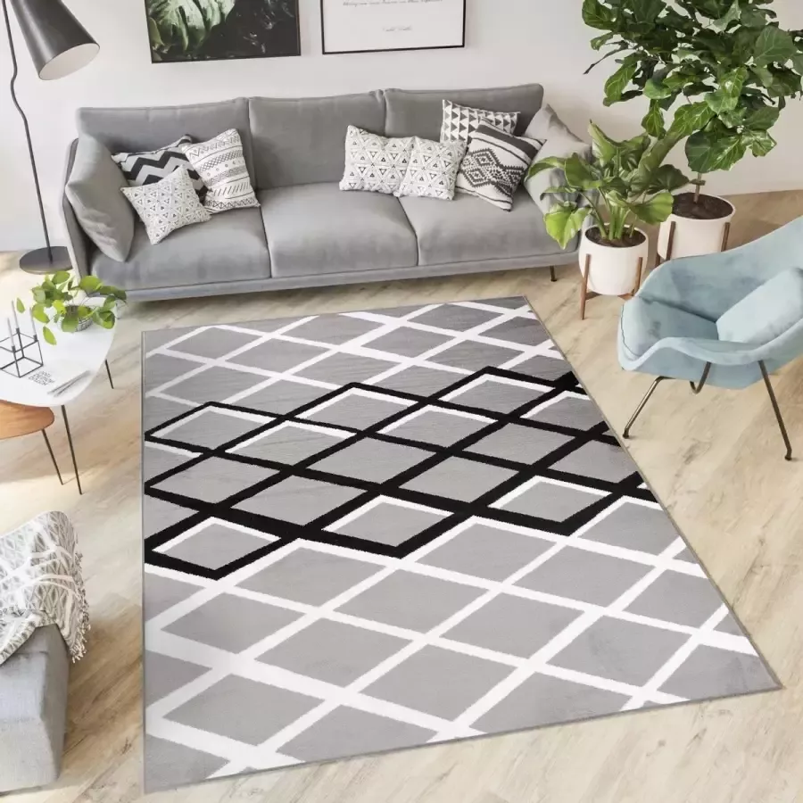 Tapiso Luxury Vloerkleed Grijs Wit Modern Woonkamer Kleed Tapijt Maat- 160x220