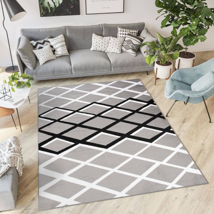 Tapiso Luxury Vloerkleed Grijs Wit Modern Woonkamer Kleed Tapijt Maat- 250x300