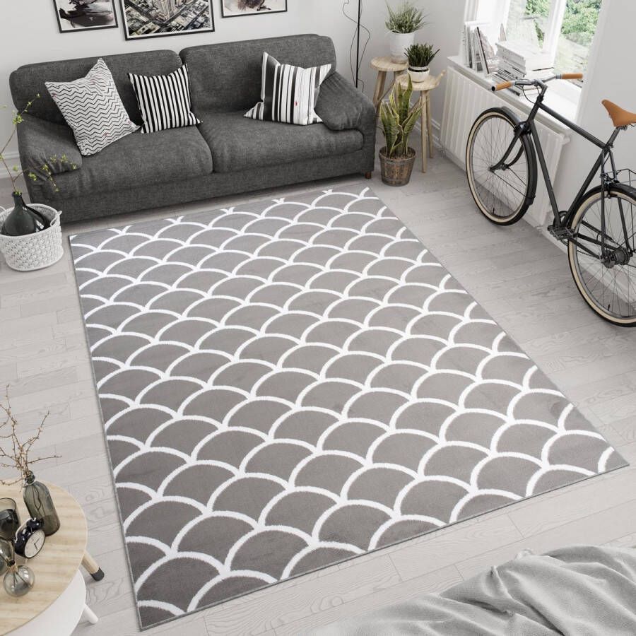 Tapiso Luxury Vloerkleed Grijs Wit Modern Woonkamer Tapijt Maat- 250x350