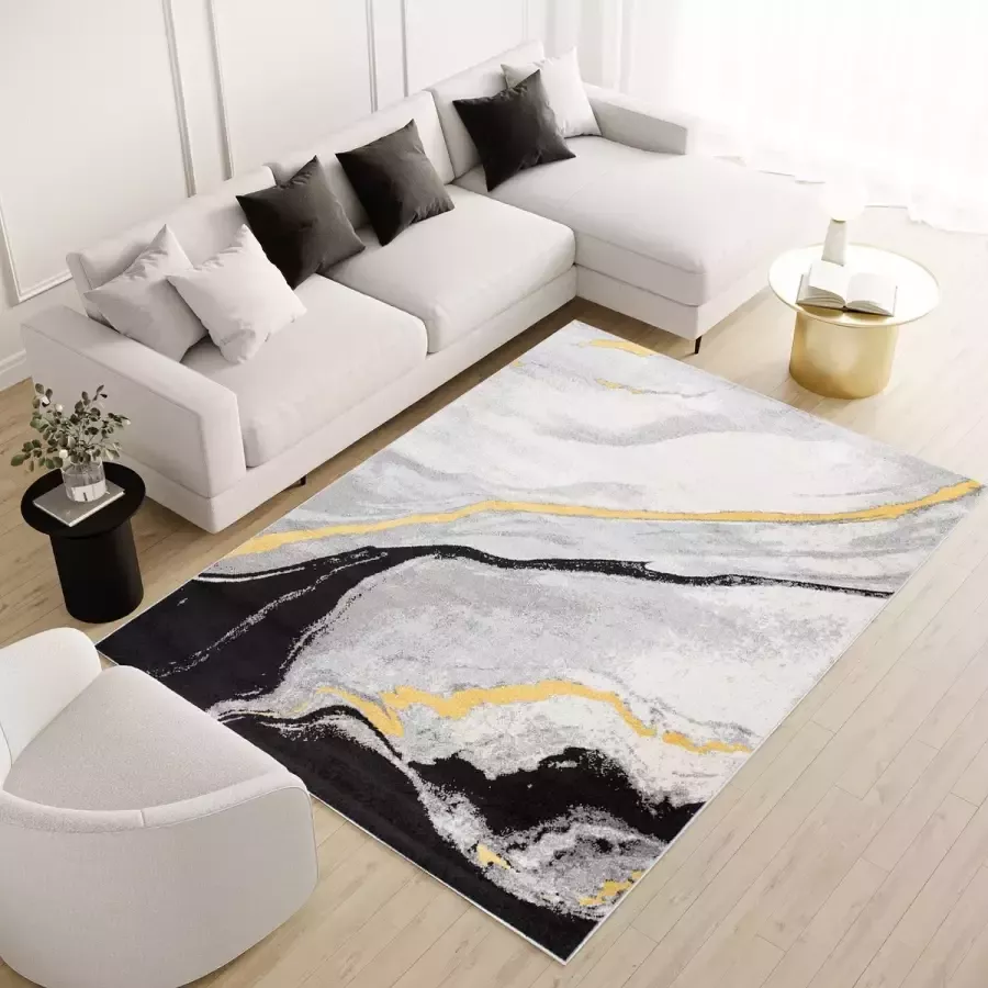 Tapiso Malesia Vloerkleed Abstract Goudkleur Tapijt Maat- 300x400