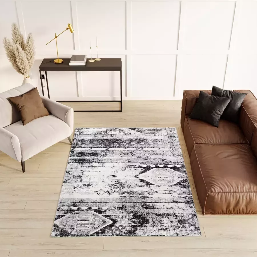 Tapiso Malesia Vloerkleed Vintage Antraciet Tapijt Maat- 80x150