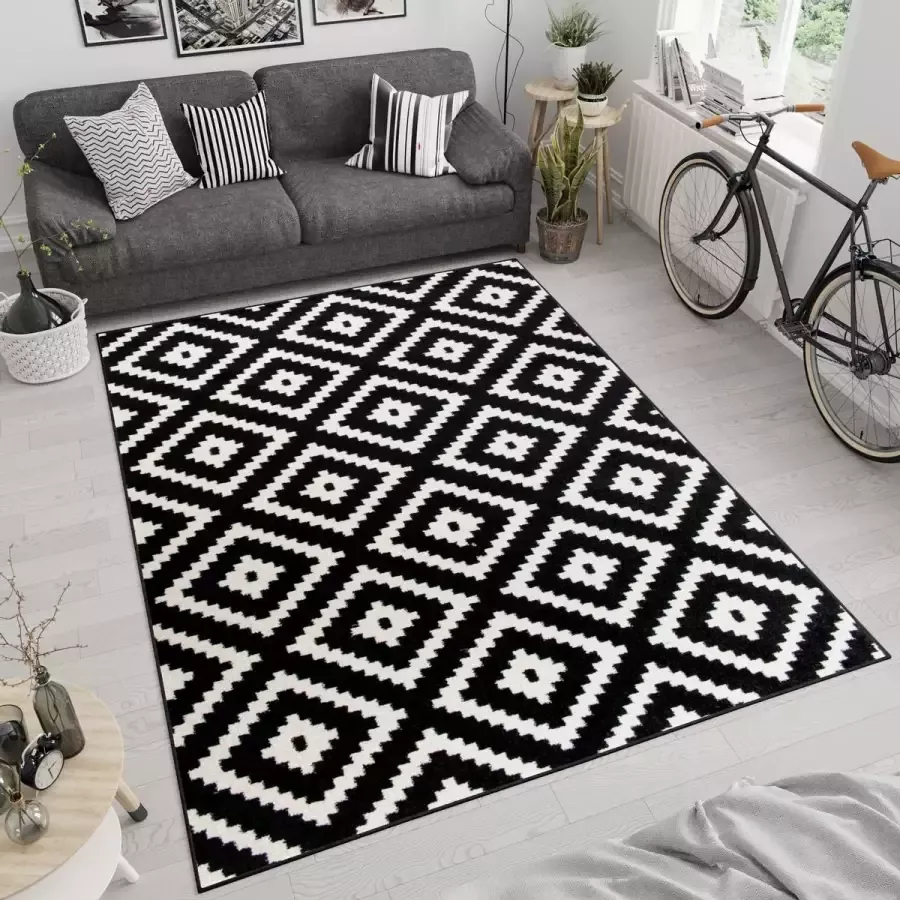 Tapiso Maroko Vloerkleed Tapijt Woonkamer Zwart Maat- 60x100