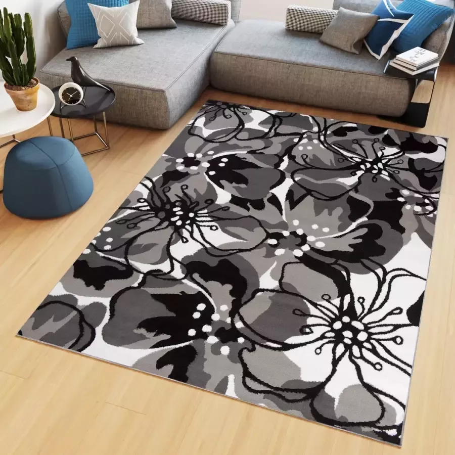 Tapiso Maya Vloerkleed Grijs Tapijt Woonkamer Bloemen Kleed Maat- 200x250