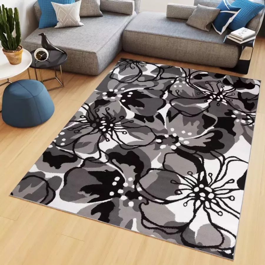Tapiso Maya Vloerkleed Grijs Tapijt Woonkamer Bloemen Kleed Maat- 220x300